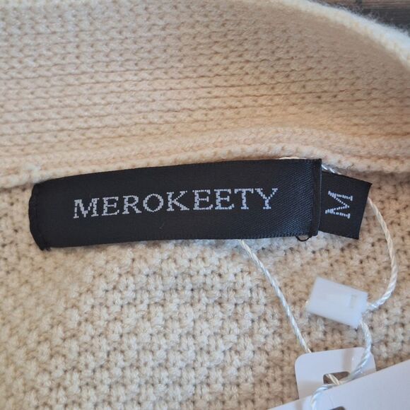 MEROKEETY Waffle Knit Cardigan Open Front Sweater Coat NWT Pockets Longline M - Picture 12 of 14